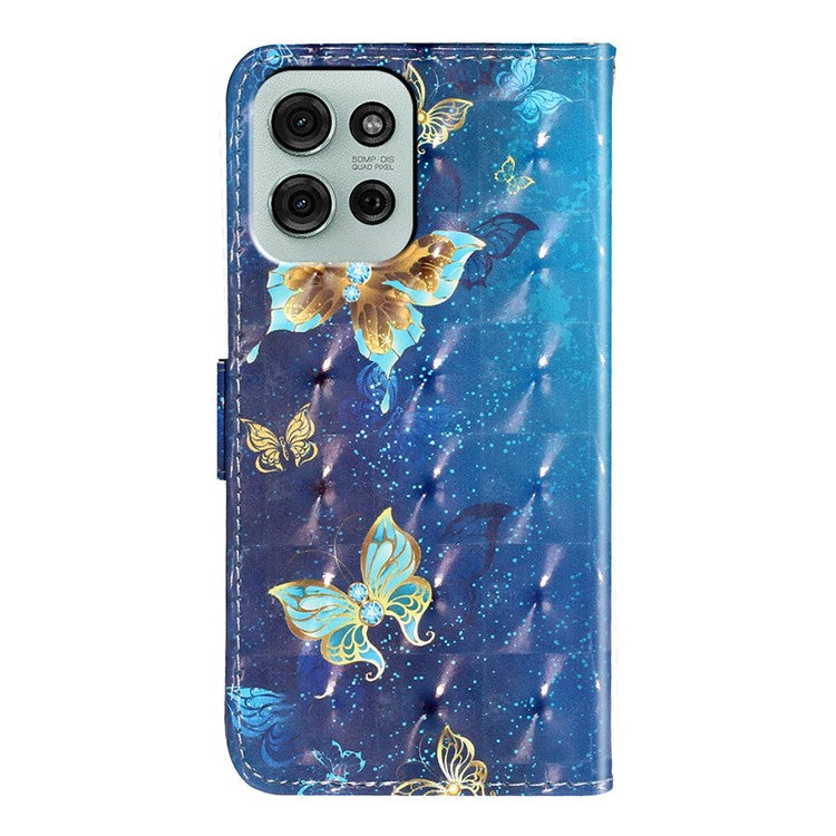 For Motorola Moto G75 5G Case 3D Pattern Printed Phone Leather Phone Cover - Blue Gold Butterflies