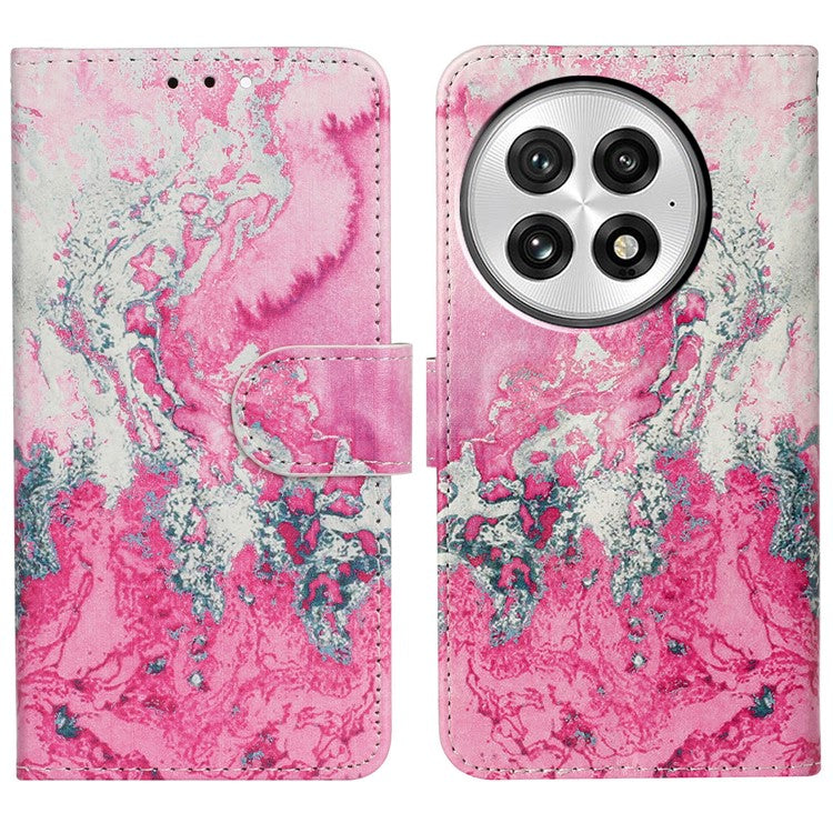 For OnePlus 13 Case Pattern PU Leather Flip Phone Cover - Pink Seawater Marble