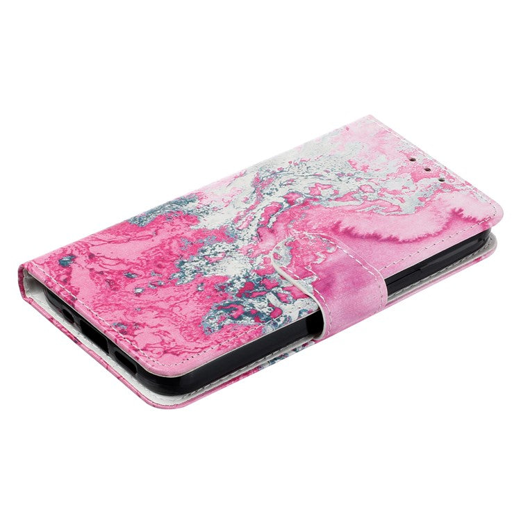 For OnePlus 13 Case Pattern PU Leather Flip Phone Cover - Pink Seawater Marble