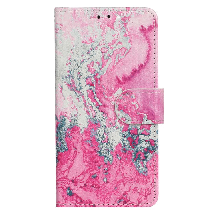 For OnePlus 13 Case Pattern PU Leather Flip Phone Cover - Pink Seawater Marble