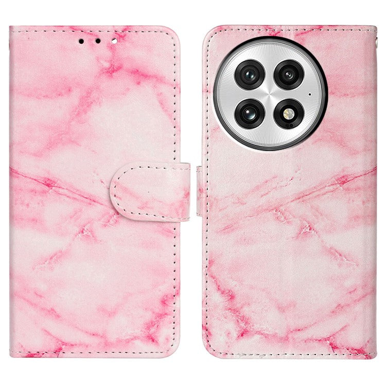 For OnePlus 13 Case Pattern PU Leather Flip Phone Cover - Pink Marble