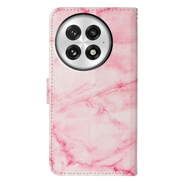 For OnePlus 13 Case Pattern PU Leather Flip Phone Cover - Pink Marble