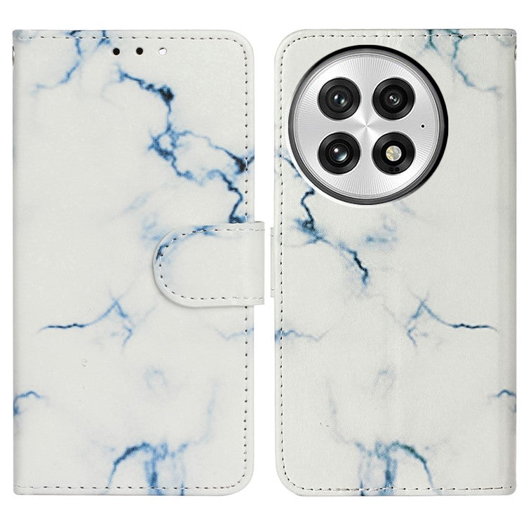 For OnePlus 13 Case Pattern PU Leather Flip Phone Cover - White Marble