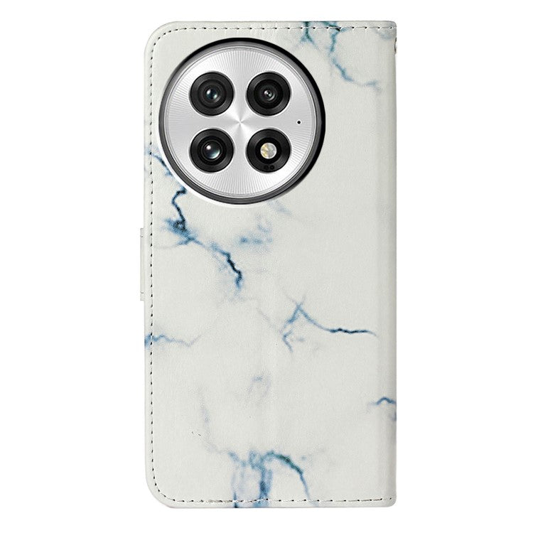For OnePlus 13 Case Pattern PU Leather Flip Phone Cover - White Marble