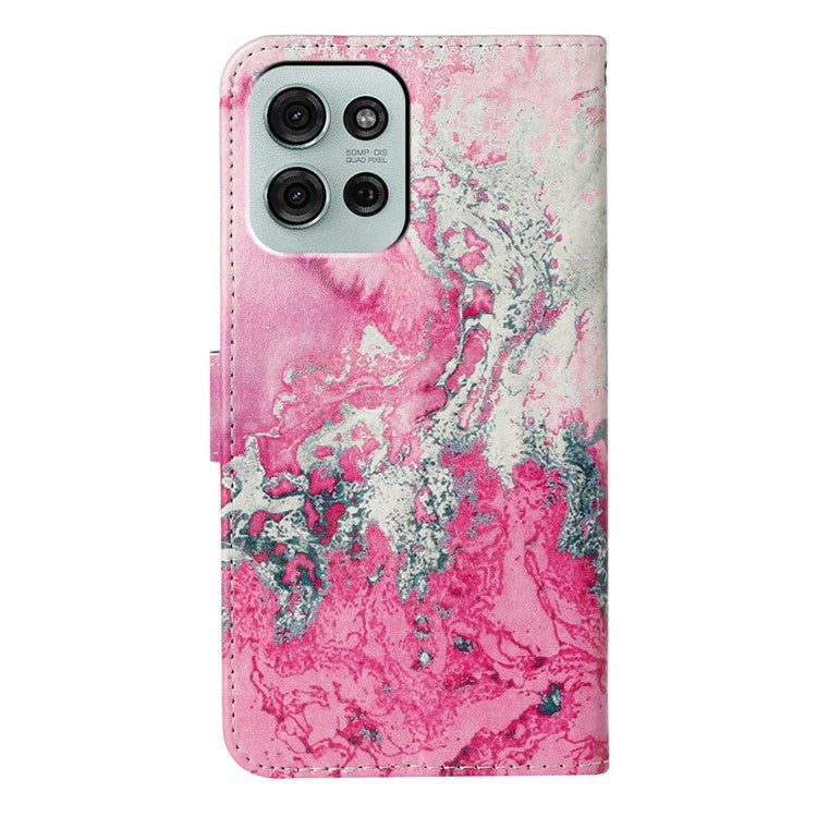 For Motorola Moto G75 5G Case Pattern PU Leather Flip Phone Cover - Pink Seawater Marble