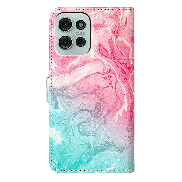 For Motorola Moto G75 5G Case Pattern PU Leather Flip Phone Cover - Pink Green Marble