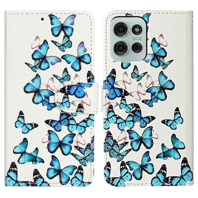 For Motorola Moto G75 5G Case Pattern PU Leather Flip Phone Cover - Blue Butterfly