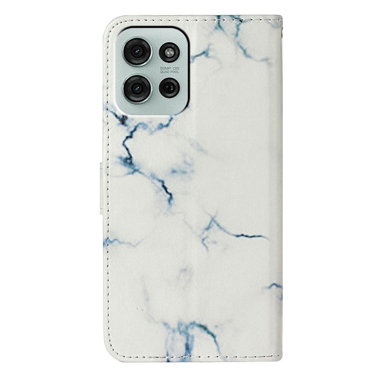 For Motorola Moto G75 5G Case Pattern PU Leather Flip Phone Cover - White Marble