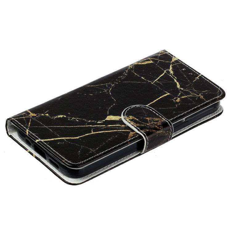 For Motorola Moto G75 5G Case Pattern PU Leather Flip Phone Cover - Black Gold Marble