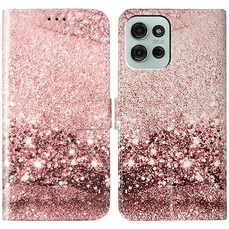 For Motorola Moto G75 5G Case Pattern PU Leather Flip Phone Cover - Rose Gold Marble