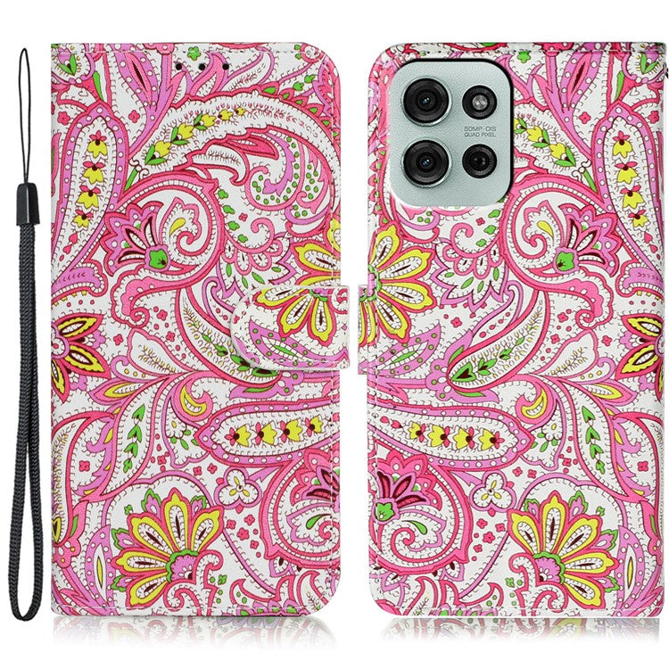 For Motorola Moto G75 5G Case Pattern Leather Wallet Phone Cover with Card Holder - Flower