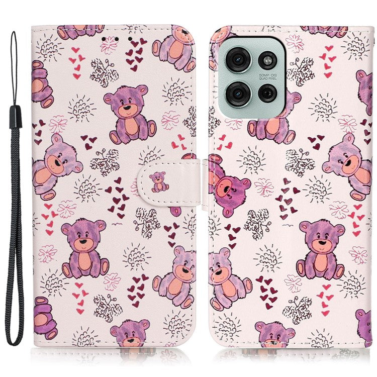 For Motorola Moto G75 5G Case Pattern Leather Wallet Phone Cover with Card Holder - Bear