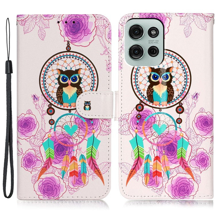 For Motorola Moto G75 5G Case Pattern Leather Wallet Phone Cover with Card Holder - Wind Chime Owl