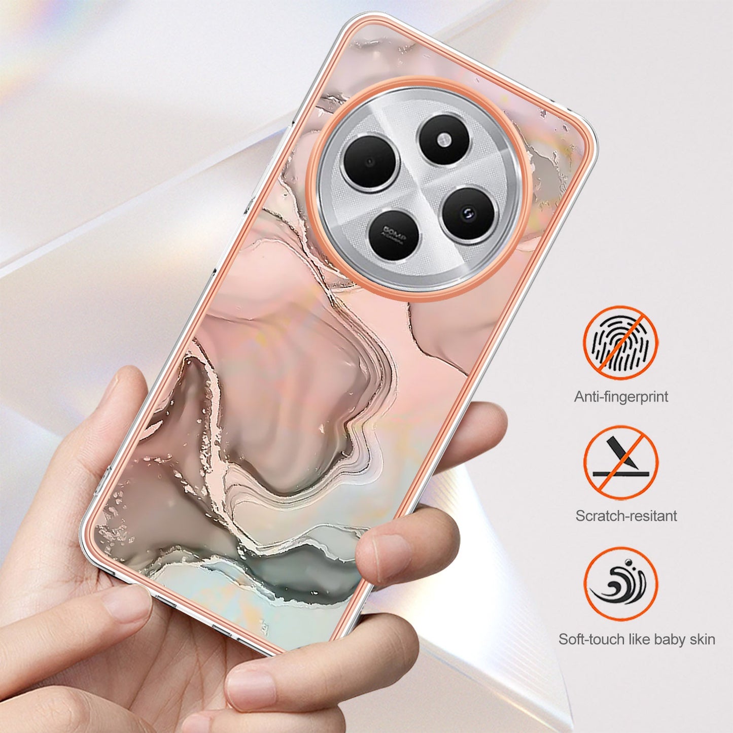 For Xiaomi Redmi 14R 5G / Xiaomi Poco C75 4G / Xiaomi Redmi 14C 4G TPU Case Marble Pattern 2.0mm Electroplating Phone Back Cover - Pink