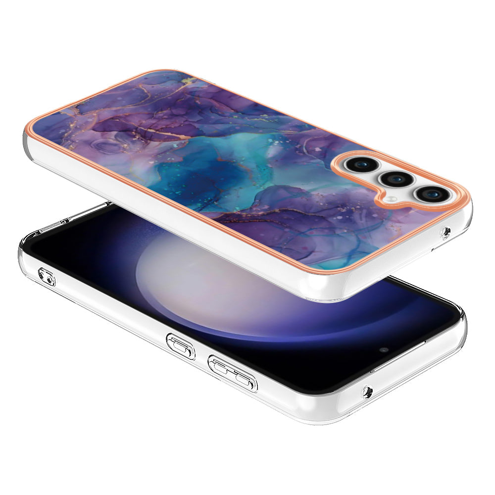 For Samsung Galaxy S24 FE TPU Case Marble Pattern 2.0mm Electroplating Phone Back Cover - Purple