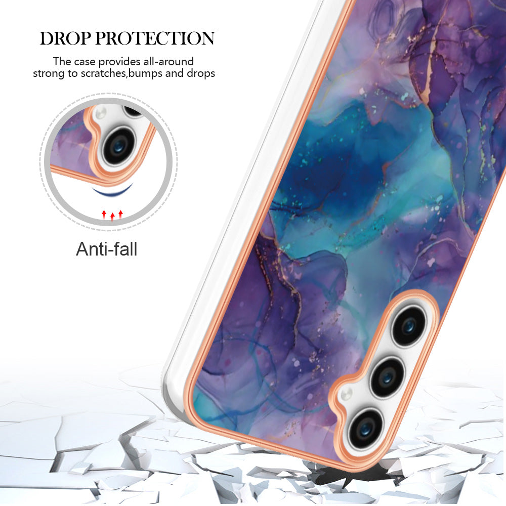 For Samsung Galaxy S24 FE TPU Case Marble Pattern 2.0mm Electroplating Phone Back Cover - Purple