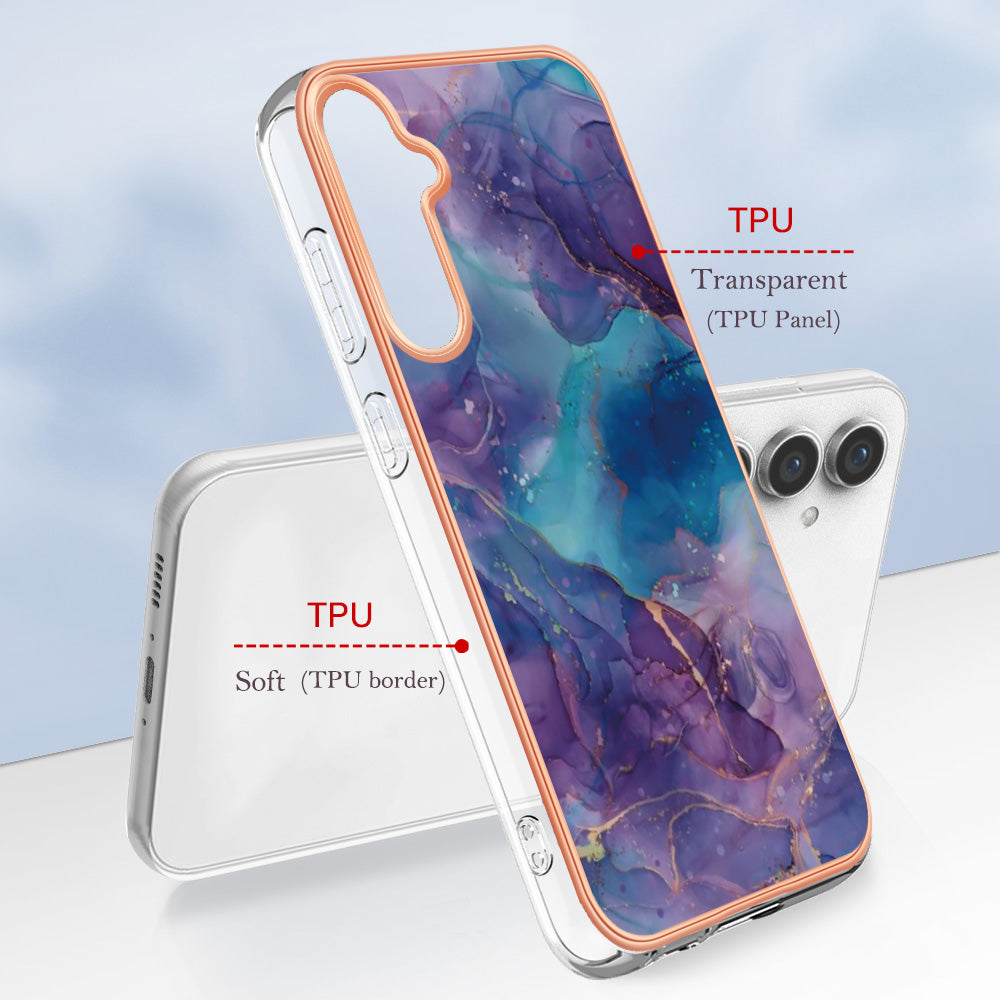 For Samsung Galaxy S24 FE TPU Case Marble Pattern 2.0mm Electroplating Phone Back Cover - Purple