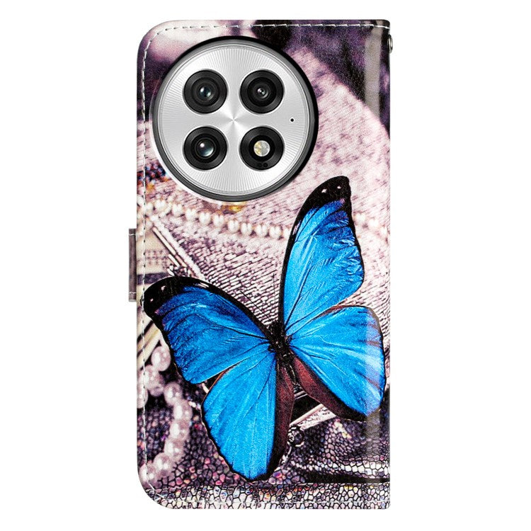 For OnePlus 13 Wallet Case Printed Pattern Design Leather Phone Cover - Blue Butterfly