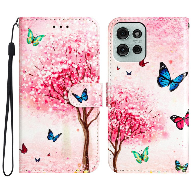 For Motorola Moto G75 5G Wallet Case Printed Pattern Design Leather Phone Cover - Cherry Blossoms Tree