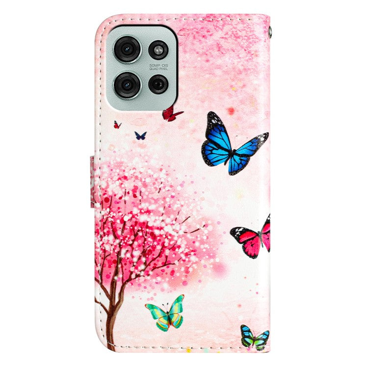 For Motorola Moto G75 5G Wallet Case Printed Pattern Design Leather Phone Cover - Cherry Blossoms Tree