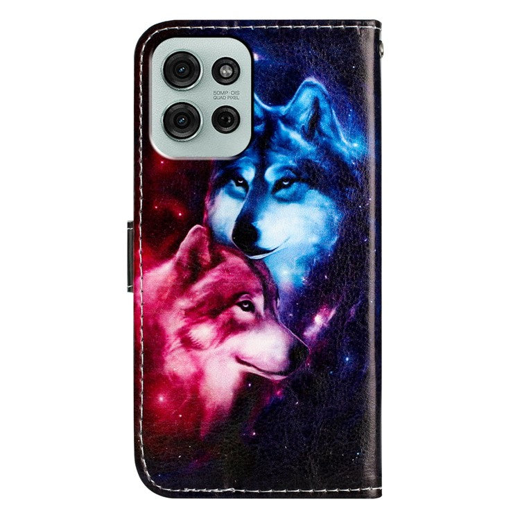 For Motorola Moto G75 5G Wallet Case Printed Pattern Design Leather Phone Cover - Couple Wolf