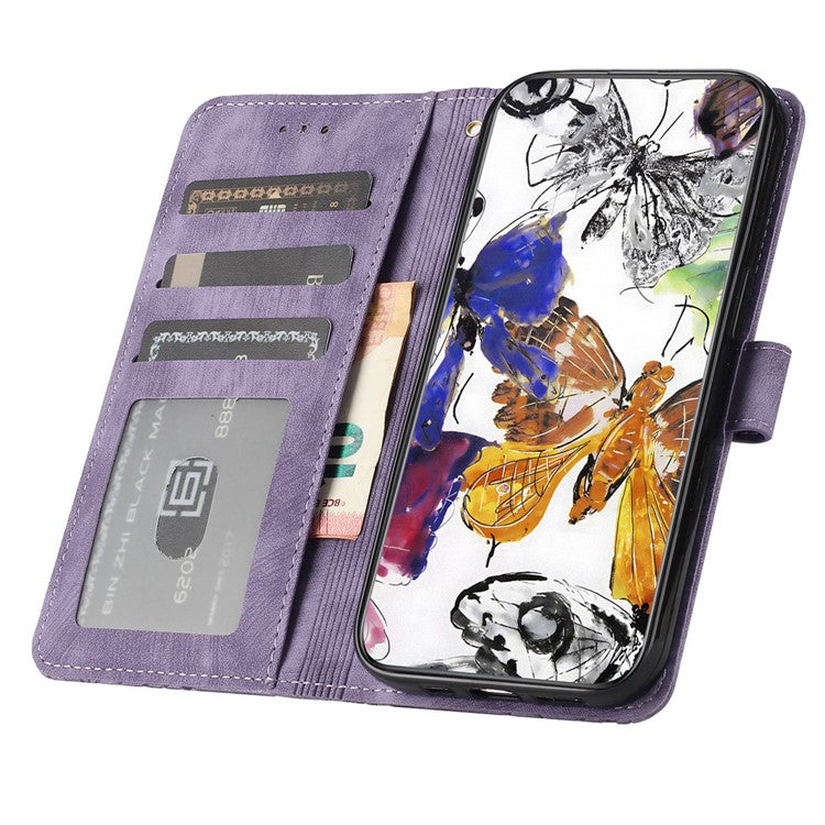 For Motorola Moto G75 5G Case Butterfly Design Flip Wallet Leather Phone Cover Skin-Touch - Purple