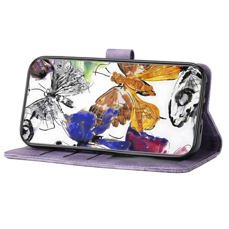 For Motorola Moto G75 5G Case Butterfly Design Flip Wallet Leather Phone Cover Skin-Touch - Purple
