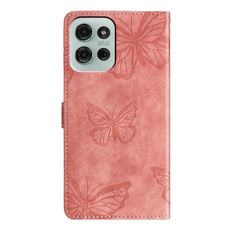 For Motorola Moto G75 5G Case Butterfly Design Flip Wallet Leather Phone Cover Skin-Touch - Pink