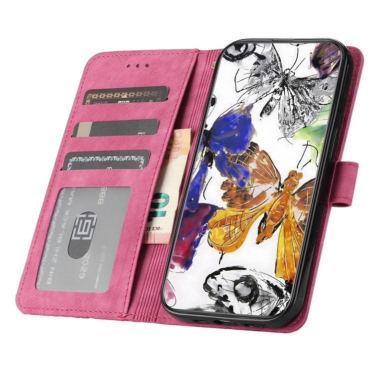 For Motorola Moto G75 5G Case Butterfly Design Flip Wallet Leather Phone Cover Skin-Touch - Rose