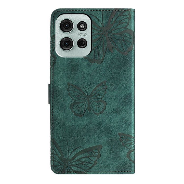 For Motorola Moto G75 5G Case Butterfly Design Flip Wallet Leather Phone Cover Skin-Touch - Green