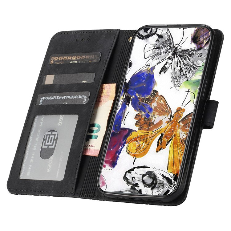 For Motorola Moto G75 5G Case Butterfly Design Flip Wallet Leather Phone Cover Skin-Touch - Black
