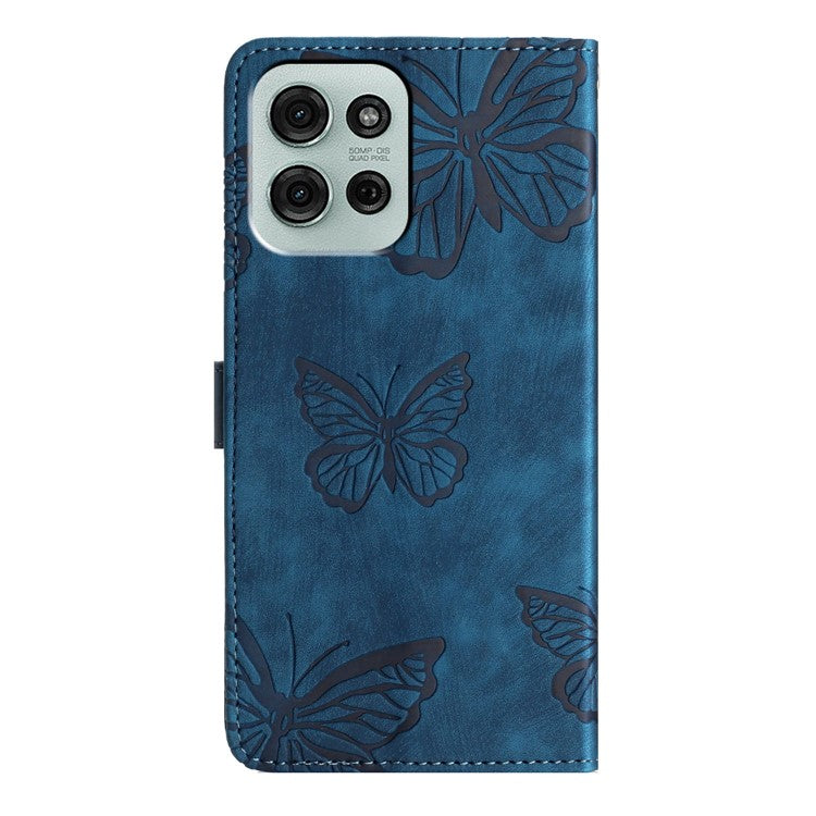 For Motorola Moto G75 5G Case Butterfly Design Flip Wallet Leather Phone Cover Skin-Touch - Blue