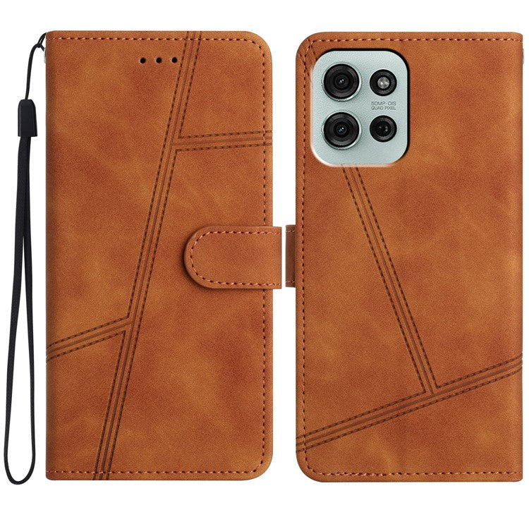 For Motorola Moto G75 5G Case Flip Leather Retro Phone Cover Lines Imprinted - Brown
