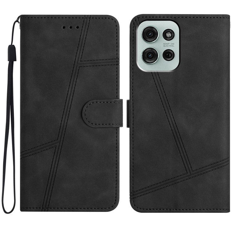 For Motorola Moto G75 5G Case Flip Leather Retro Phone Cover Lines Imprinted - Black