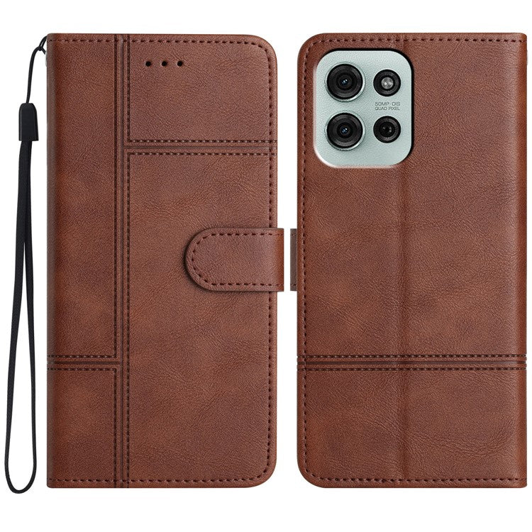 For Motorola Moto G75 5G Case Line Imprinted PU Leather Wallet Phone Cover - Coffee