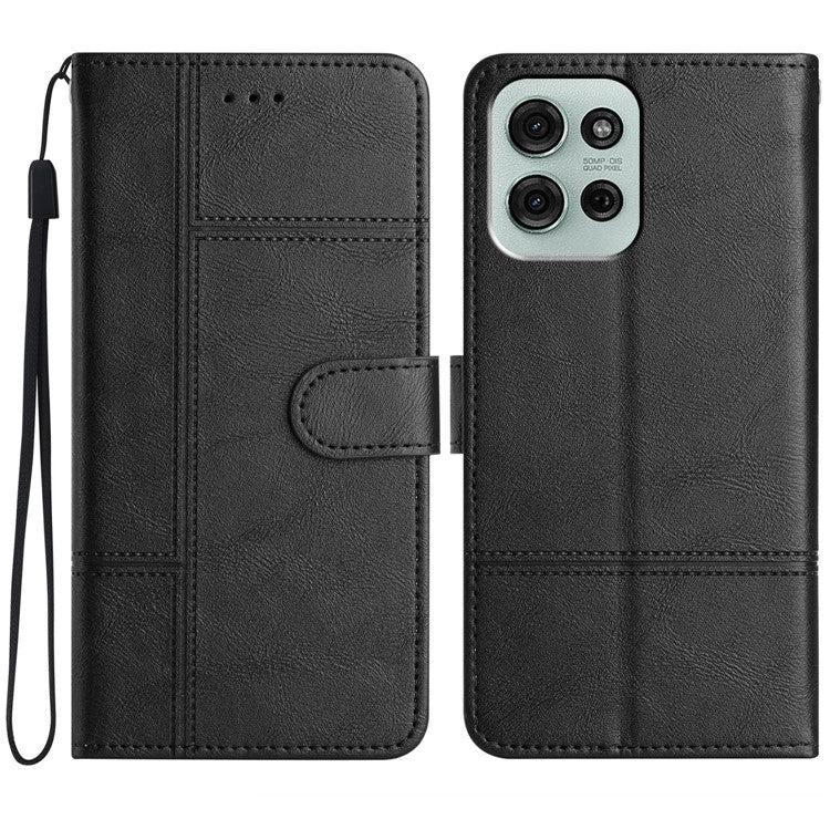 For Motorola Moto G75 5G Case Line Imprinted PU Leather Wallet Phone Cover - Black