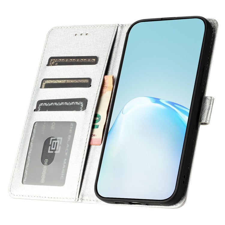 For Motorola Moto G75 5G Wallet Case Leather Folio Phone Cover Magnetic Clasp - Silver