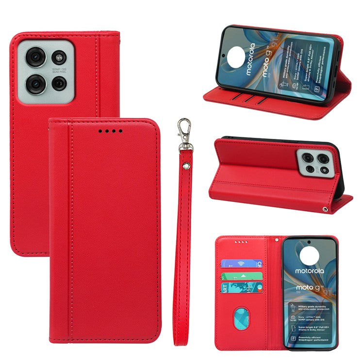 HX01 For Motorola Moto G75 5G Wallet Case Magnetic Closing PU Leather Phone Cover - Red