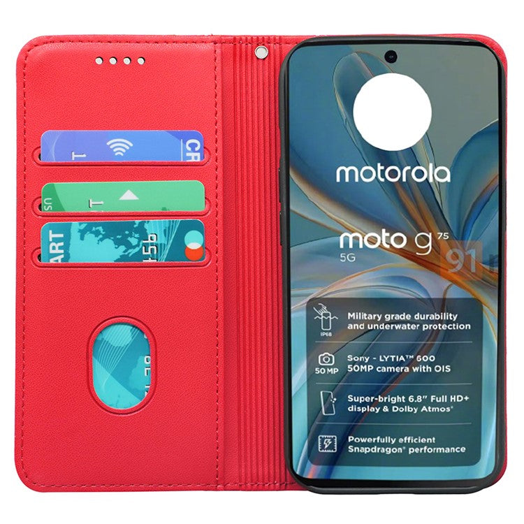 HX01 For Motorola Moto G75 5G Wallet Case Magnetic Closing PU Leather Phone Cover - Red