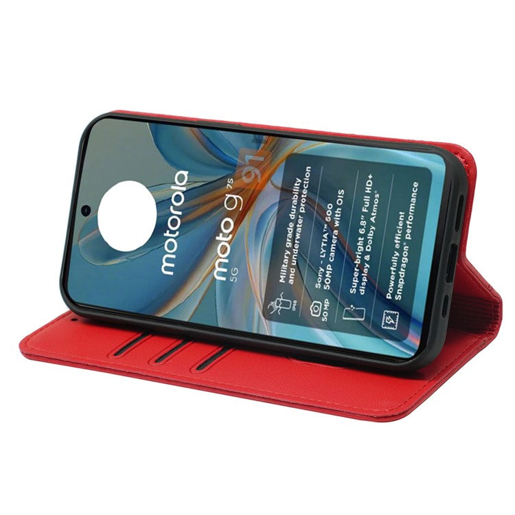 HX01 For Motorola Moto G75 5G Wallet Case Magnetic Closing PU Leather Phone Cover - Red