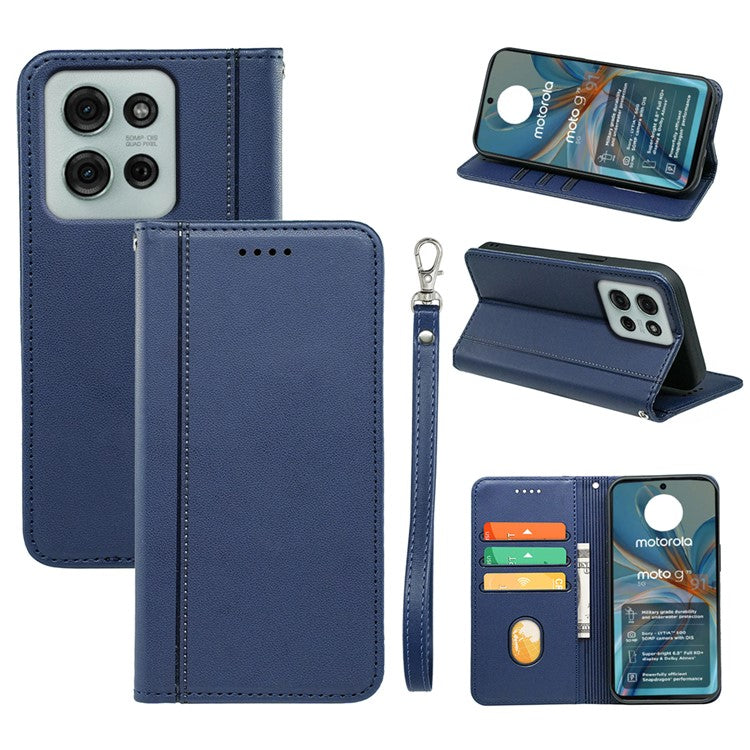 HX01 For Motorola Moto G75 5G Wallet Case Magnetic Closing PU Leather Phone Cover - Blue