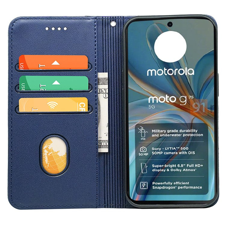 HX01 For Motorola Moto G75 5G Wallet Case Magnetic Closing PU Leather Phone Cover - Blue