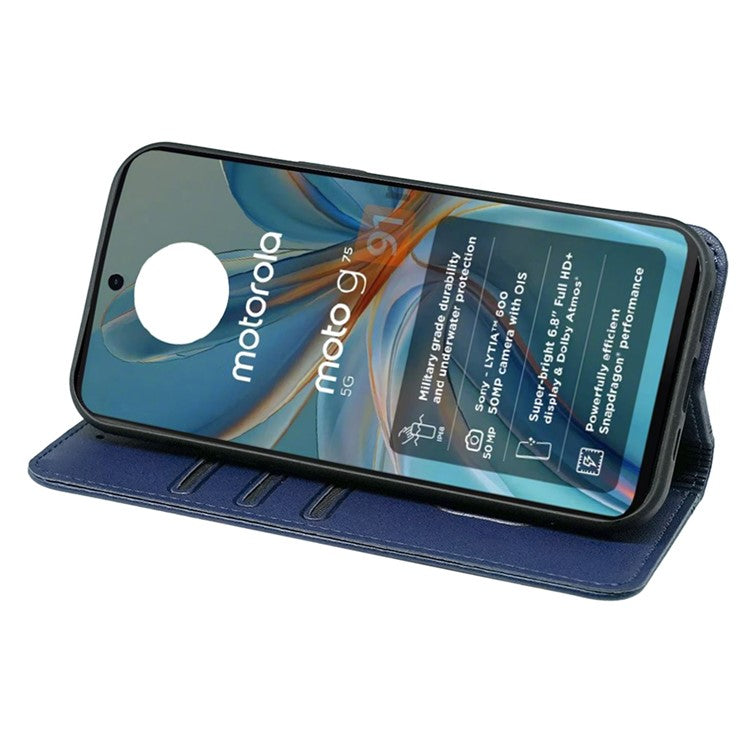 HX01 For Motorola Moto G75 5G Wallet Case Magnetic Closing PU Leather Phone Cover - Blue