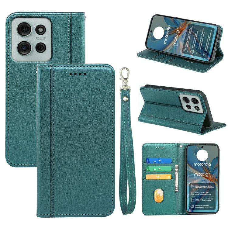 HX01 For Motorola Moto G75 5G Wallet Case Magnetic Closing PU Leather Phone Cover - Green