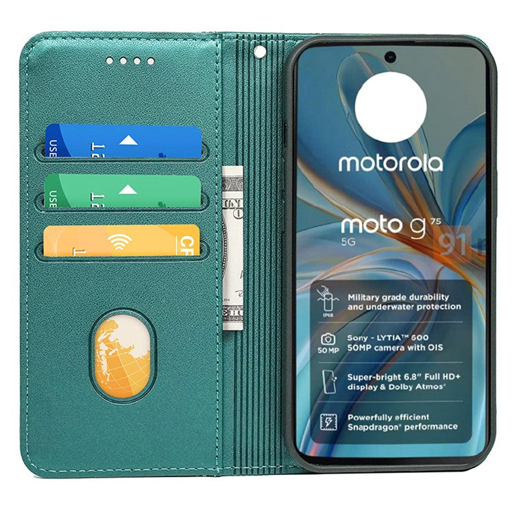 HX01 For Motorola Moto G75 5G Wallet Case Magnetic Closing PU Leather Phone Cover - Green