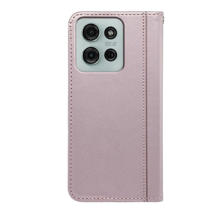 HX01 For Motorola Moto G75 5G Wallet Case Magnetic Closing PU Leather Phone Cover - Rose Gold