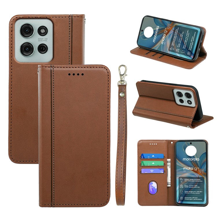 HX01 For Motorola Moto G75 5G Wallet Case Magnetic Closing PU Leather Phone Cover - Brown