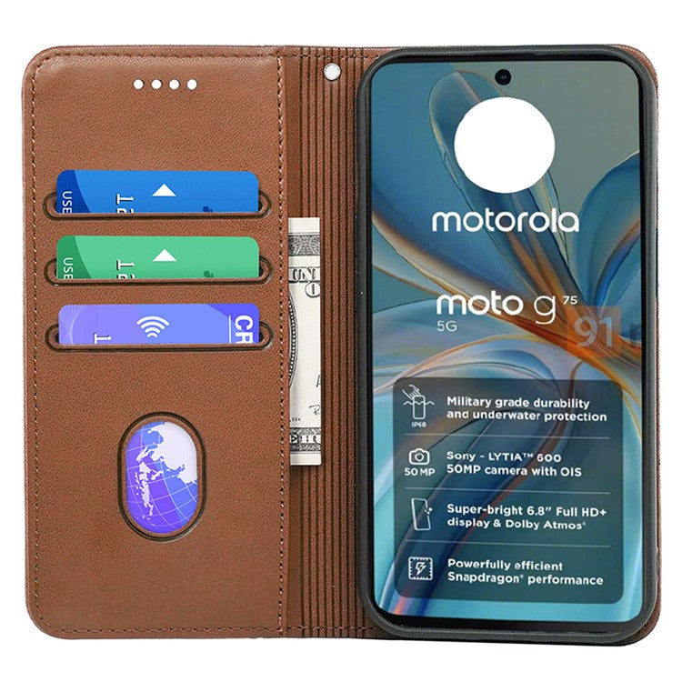 HX01 For Motorola Moto G75 5G Wallet Case Magnetic Closing PU Leather Phone Cover - Brown