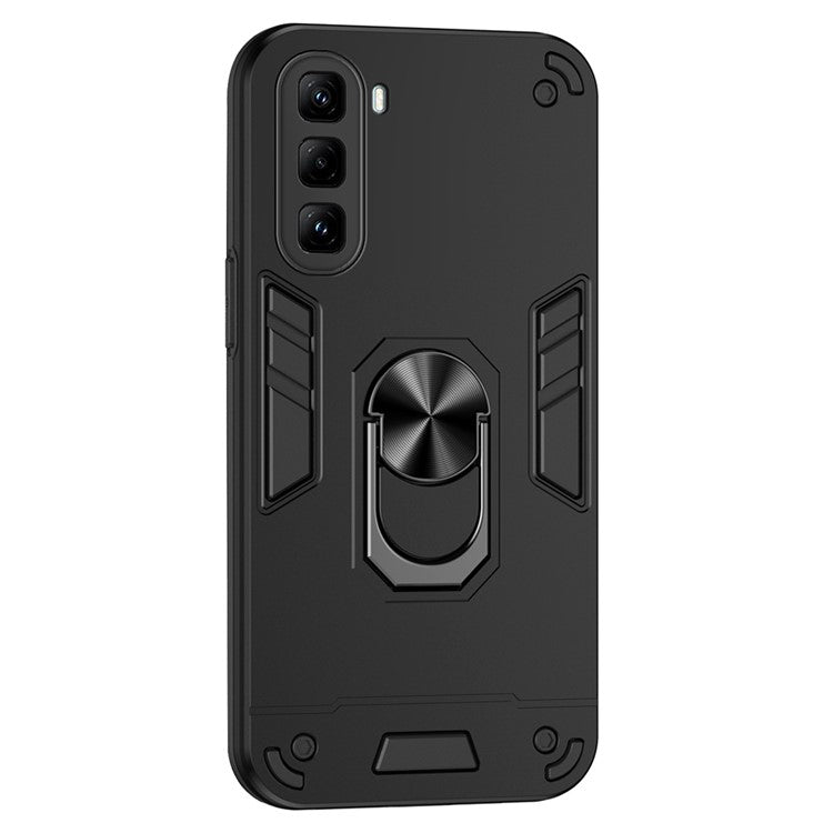 For Infinix Hot 50 Pro 4G Case PC+TPU Drop Defend Phone Cover with Ring Kickstand - Black