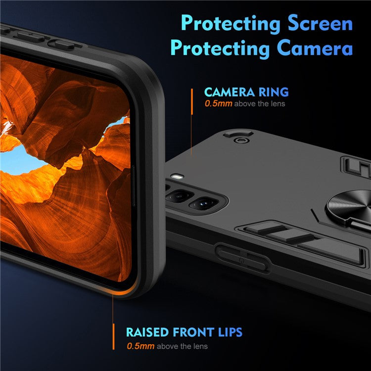 For Infinix Hot 50 Pro 4G Case PC+TPU Drop Defend Phone Cover with Ring Kickstand - Black